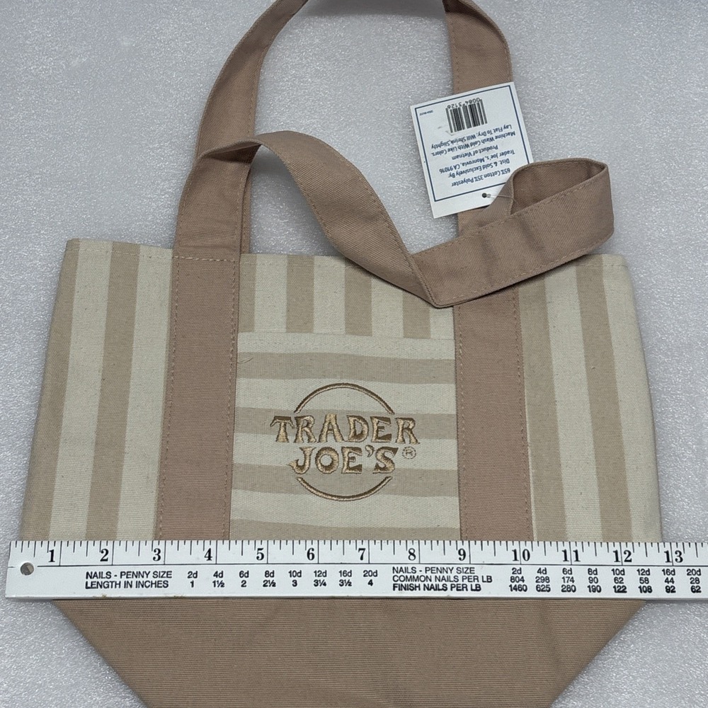 New Trader Joe's Mini tan summer 2026 Striped Canvas Tote Bag - Picture 5 of 5